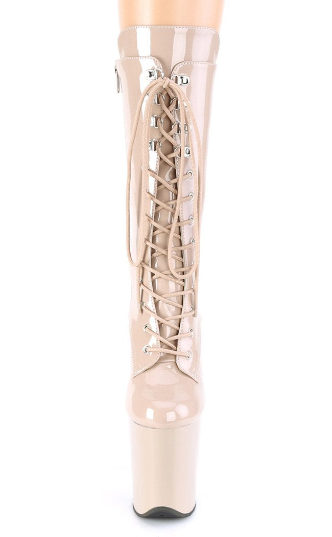 FLAMINGO-1050 Nude Patent Mid Calf Boots-Pleaser-Tragic Beautiful