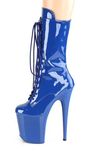 FLAMINGO-1050 Royal Blue Patent Mid Calf Boots-Pleaser-Tragic Beautiful