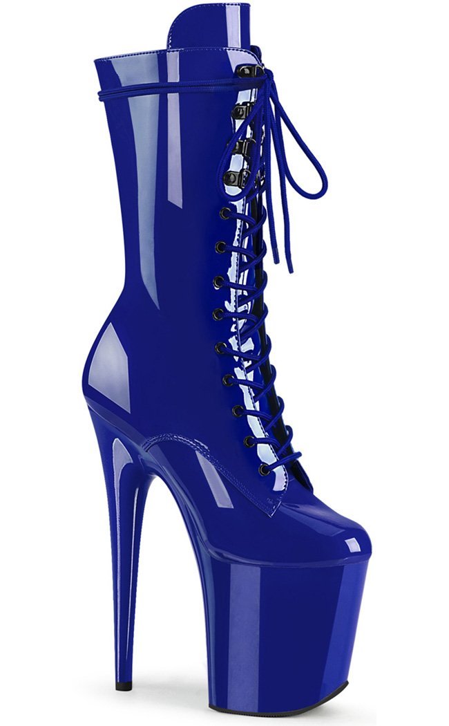 FLAMINGO-1050 Royal Blue Patent Mid Calf Boots-Pleaser-Tragic Beautiful