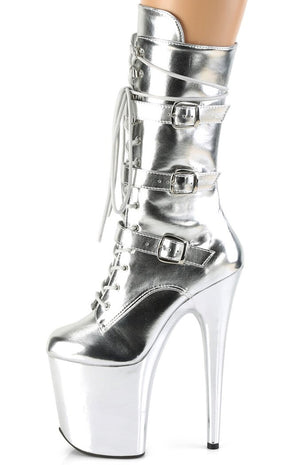 FLAMINGO-1053 Metallic Silver Mid Calf Boots-Pleaser-Tragic Beautiful