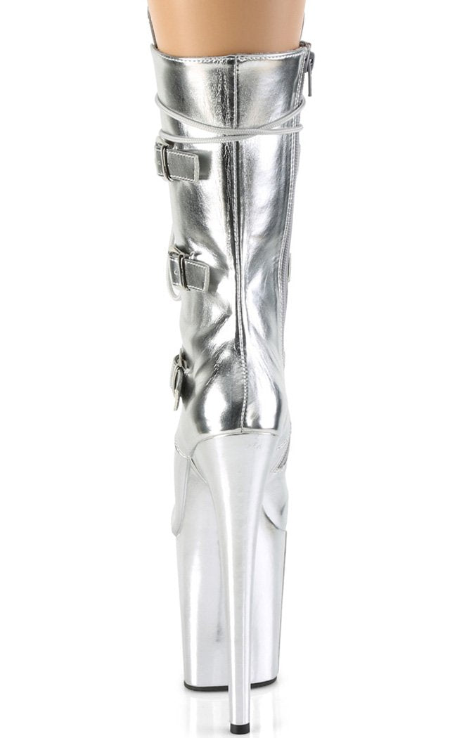 FLAMINGO-1053 Metallic Silver Mid Calf Boots-Pleaser-Tragic Beautiful
