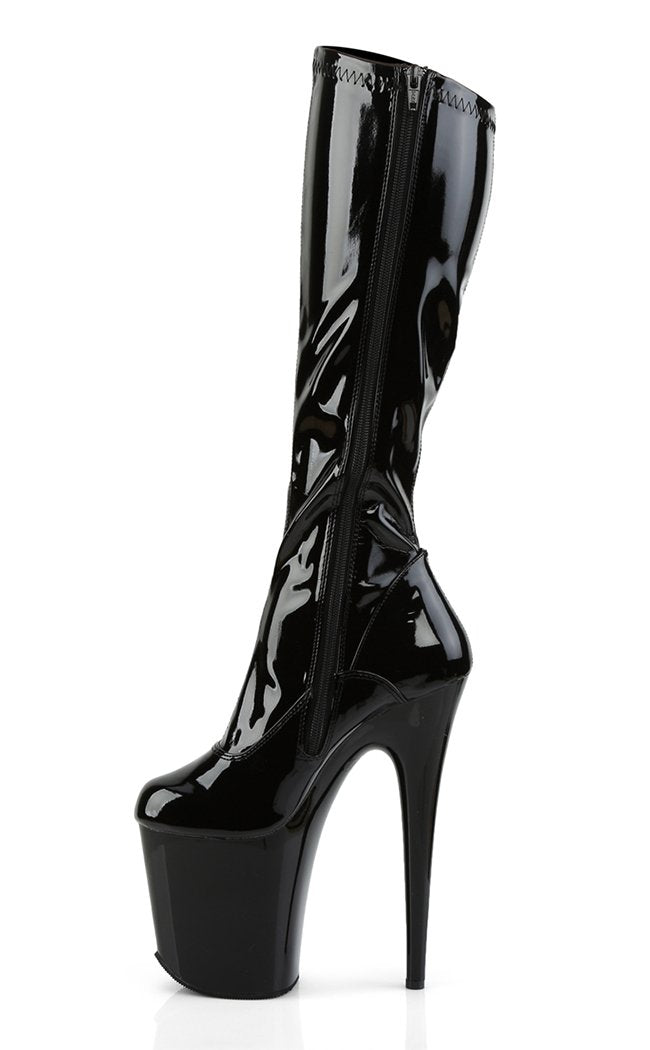 FLAMINGO-2000 Black Patent Knee High Boots-Pleaser-Tragic Beautiful