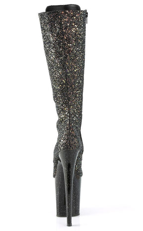 FLAMINGO-2020MG Black Multi Glitter Knee High Boots-Pleaser-Tragic Beautiful