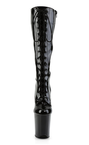 FLAMINGO-2023 Black Patent Knee High Boots-Pleaser-Tragic Beautiful