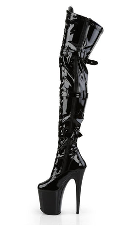 FLAMINGO-3028 Black Patent Thigh High Boots-Pleaser-Tragic Beautiful