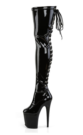 FLAMINGO-3050 Black Patent Thigh High Boots-Pleaser-Tragic Beautiful