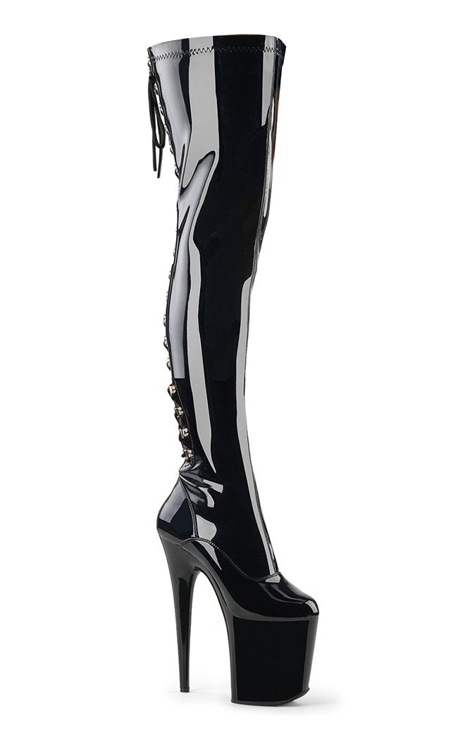 FLAMINGO-3050 Black Patent Thigh High Boots-Pleaser-Tragic Beautiful