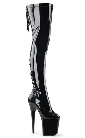 FLAMINGO-3063 Black Patent Thigh High Boots-Pleaser-Tragic Beautiful