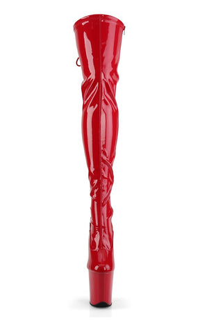 FLAMINGO-3063 Red Patent Thigh High Boots-Pleaser-Tragic Beautiful