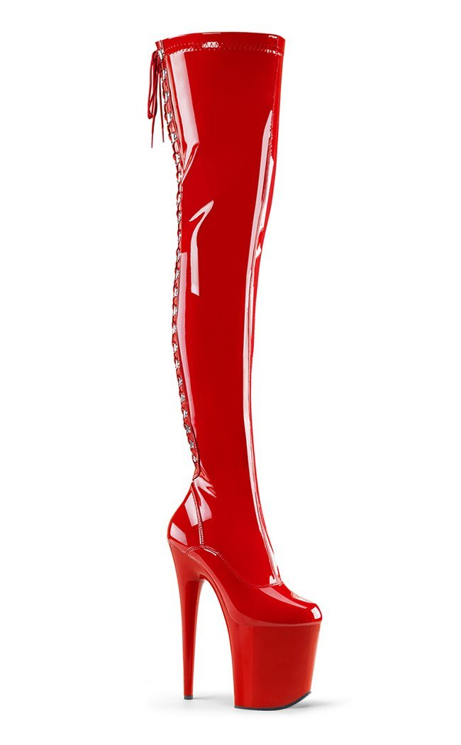 FLAMINGO-3063 Red Patent Thigh High Boots-Pleaser-Tragic Beautiful