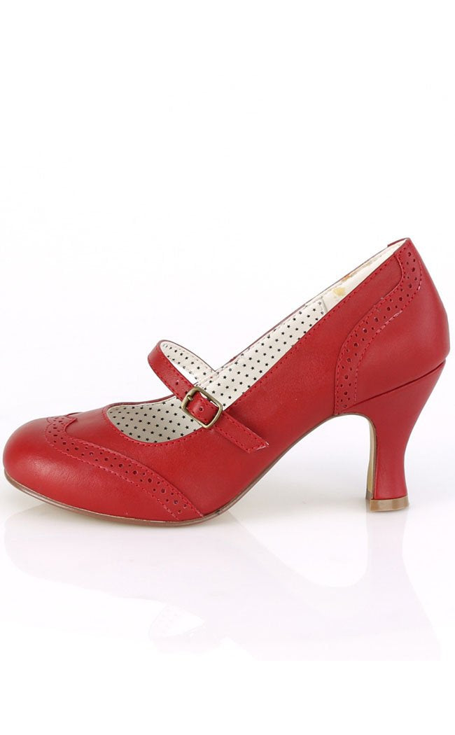 FLAPPER-32 Red Faux Leather Heels-Pin Up Couture-Tragic Beautiful