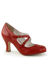 FLAPPER-35 Red Faux Leather Heels-Pin Up Couture-Tragic Beautiful