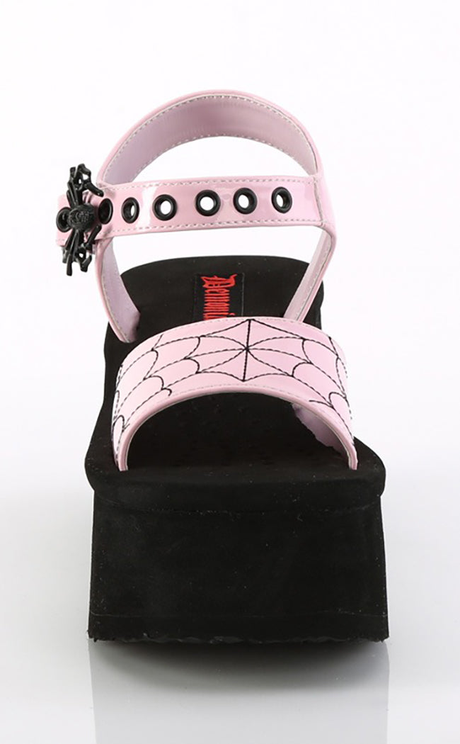 FUNN-10 Baby Pink Patent Holo Spiderweb Sandals-Demonia-Tragic Beautiful