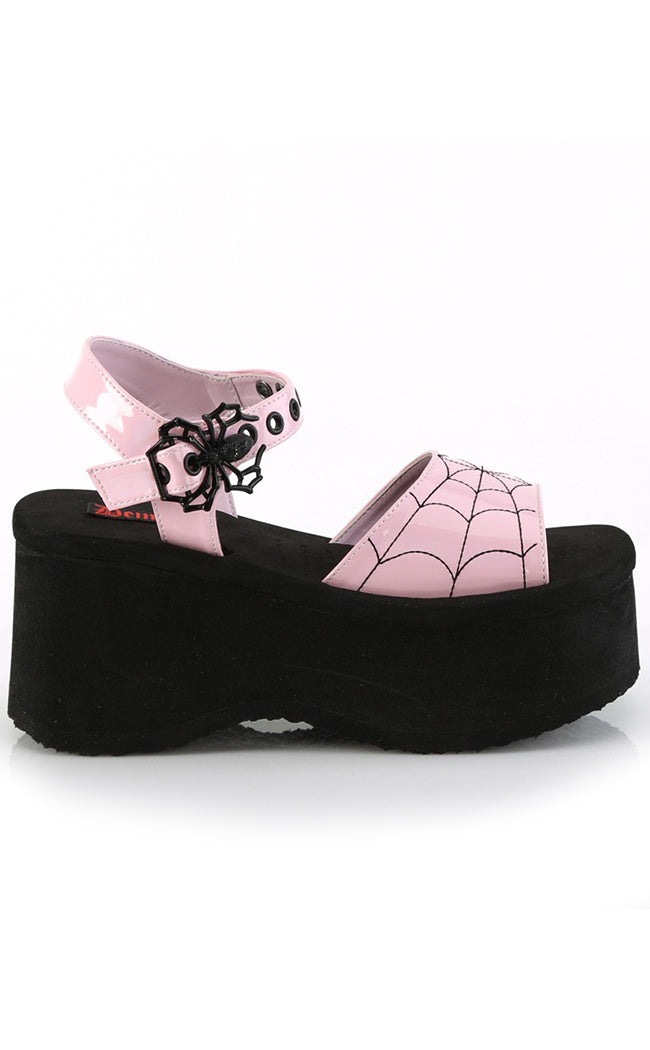 FUNN-10 Baby Pink Patent Holo Spiderweb Sandals-Demonia-Tragic Beautiful
