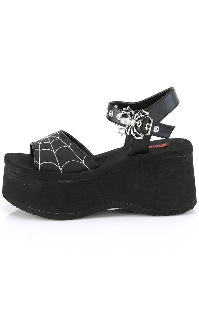 FUNN-10 Black Vegan Spiderweb Sandals-Demonia-Tragic Beautiful