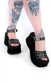 FUNN-10 Black Matte Spiderweb Sandals-Demonia-Tragic Beautiful