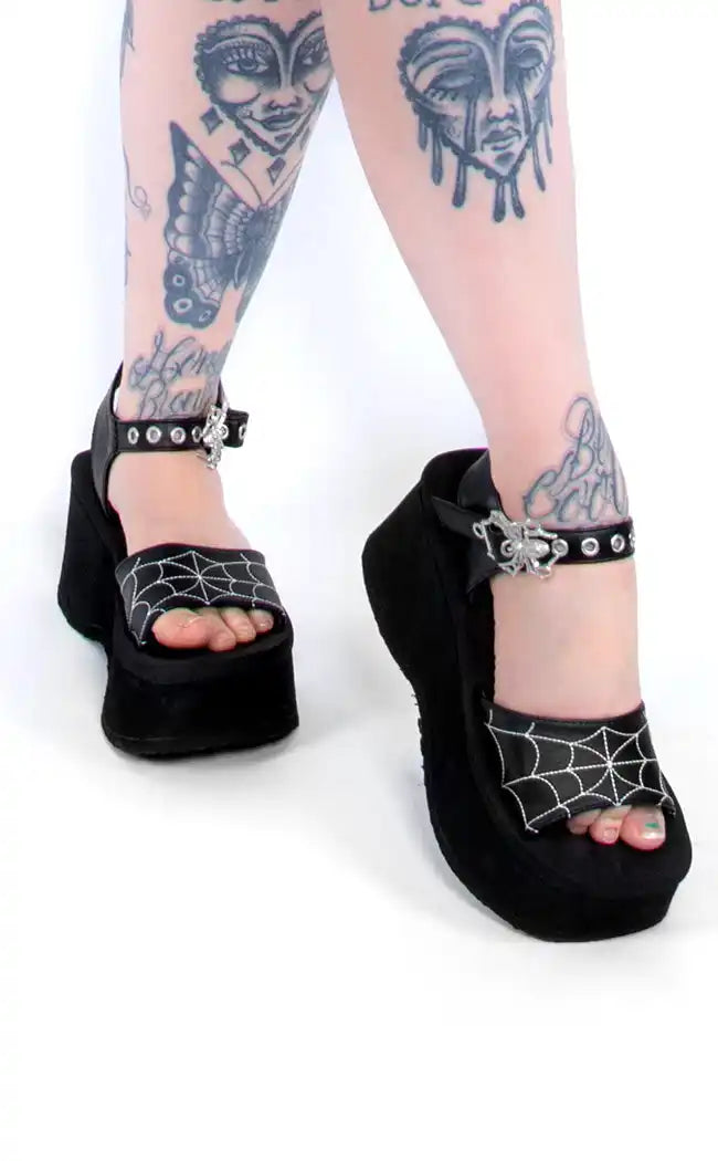 FUNN-10 Black Matte Spiderweb Sandals-Demonia-Tragic Beautiful