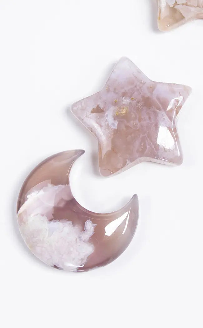 Flower Agate Moon & Star Set-Crystals-Tragic Beautiful