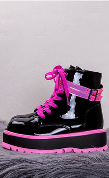 SLACKER-52 Black Patent & UV Pink Platform Ankle Boots