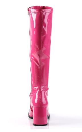 GOGO-300 Hot Pink Stretch Patent Gogo Boots-Funtasma-Tragic Beautiful