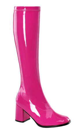 GOGO-300 Hot Pink Stretch Patent Gogo Boots-Funtasma-Tragic Beautiful