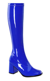 GOGO-300 Navy Blue Stretch Patent Gogo Boots-Funtasma-Tragic Beautiful