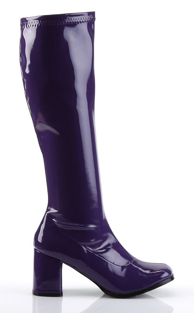 GOGO-300 Purple Stretch Patent Gogo Boots-Funtasma-Tragic Beautiful