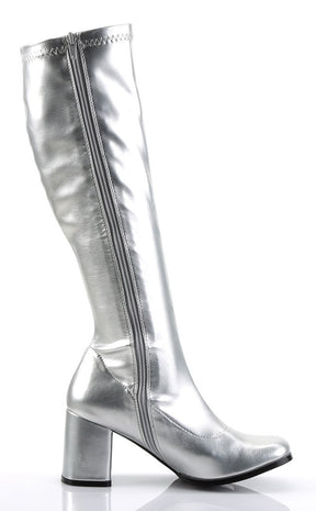 GOGO-300 Silver Stretch PU Gogo Boots-Funtasma-Tragic Beautiful