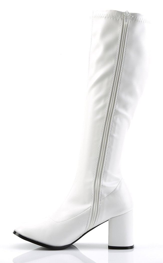 GOGO-300 White Stretch Vegan Leather Boots-Funtasma-Tragic Beautiful