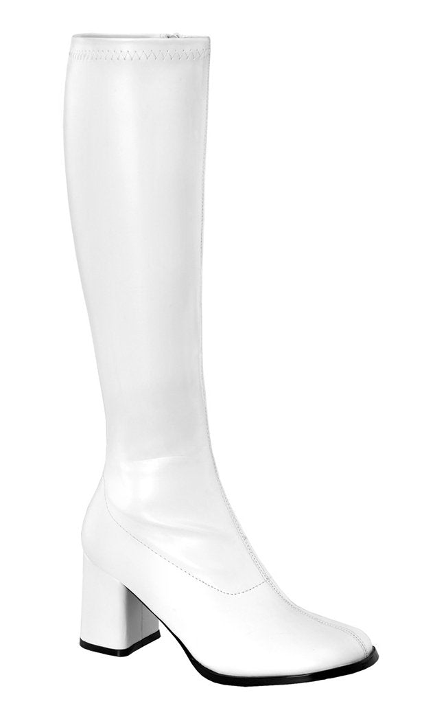 GOGO-300 White Stretch Vegan Leather Boots-Funtasma-Tragic Beautiful