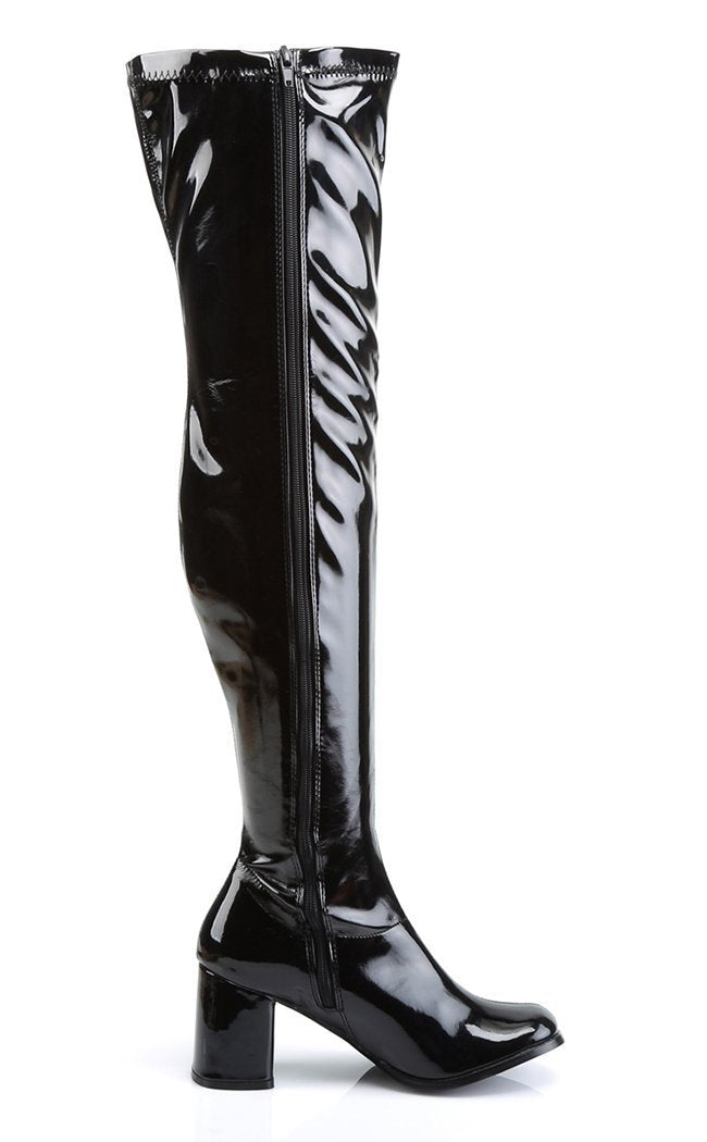 GOGO-3000 Black Stretch Patent Thigh High Boots-Funtasma-Tragic Beautiful