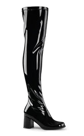 GOGO-3000 Black Stretch Patent Thigh High Boots-Funtasma-Tragic Beautiful