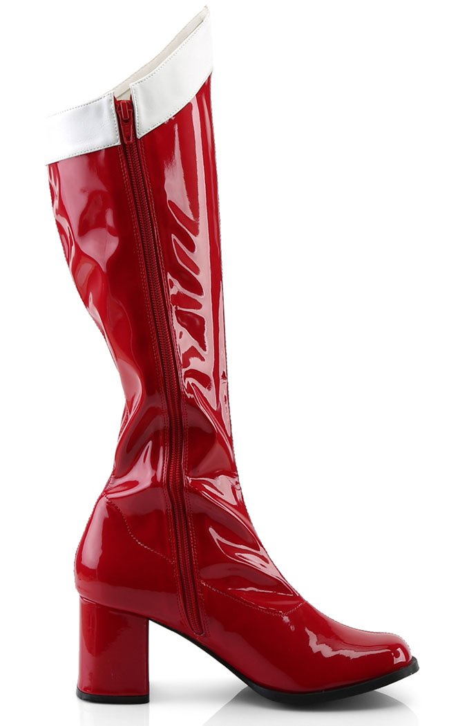 GOGO-306 Red Stretch Patent Leather Boots (Au Stock)-Funtasma-Tragic Beautiful