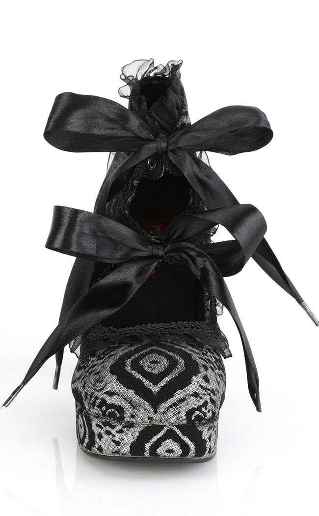 GOTHIKA-53 Black & Silver Nubuck Mary Jane Heels-Demonia-Tragic Beautiful