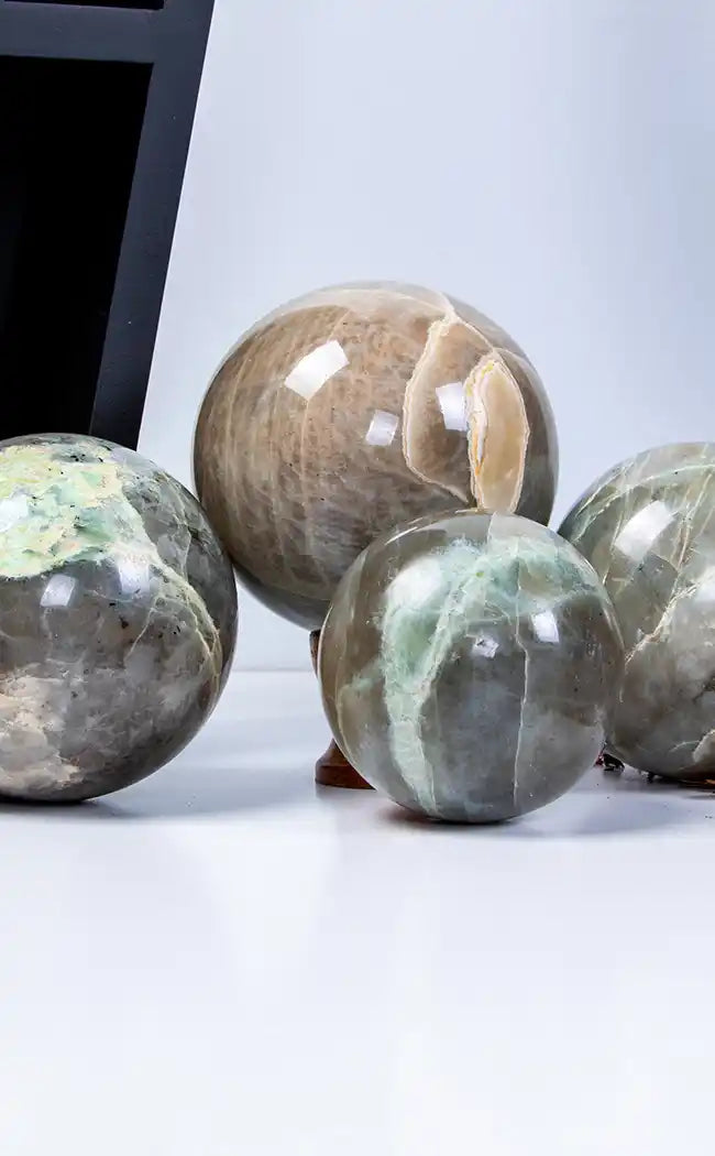 Green Moonstone Spheres | Garnierite-Crystals-Tragic Beautiful
