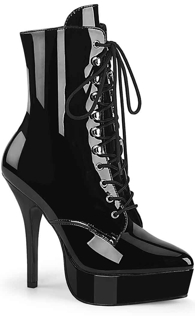 INDULGE-1020 Black Patent Ankle Boots-Devious-Tragic Beautiful