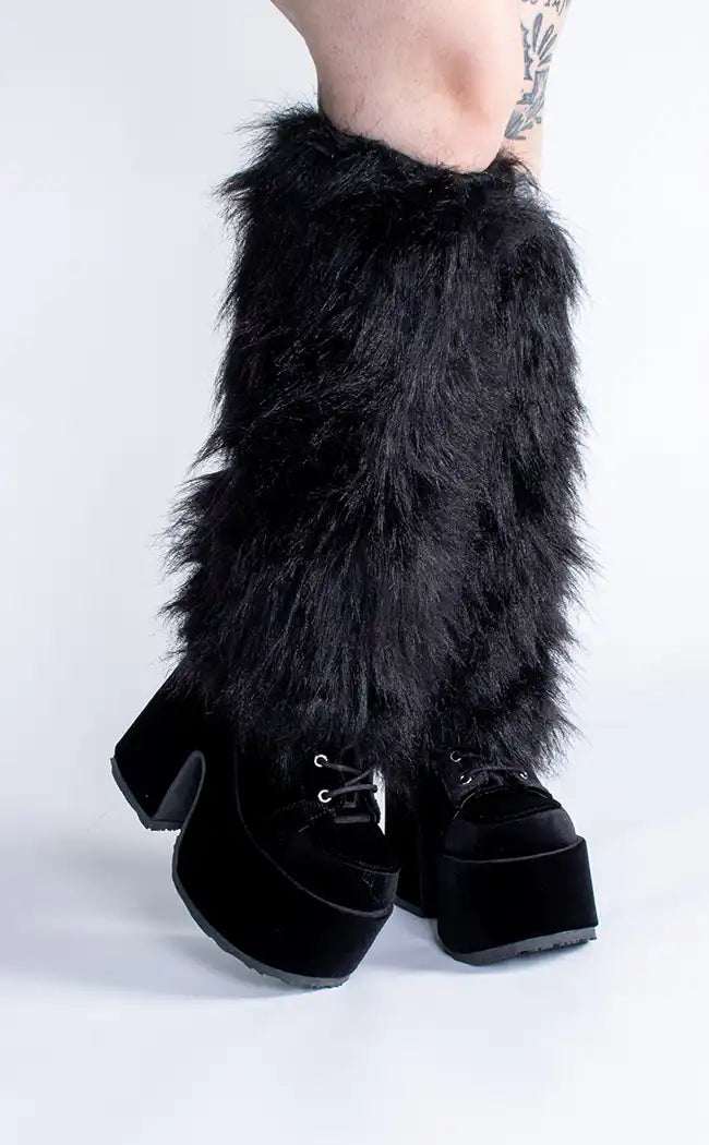 Ivana Black Fluffy Leg Warmers-Cold Black Heart-Tragic Beautiful