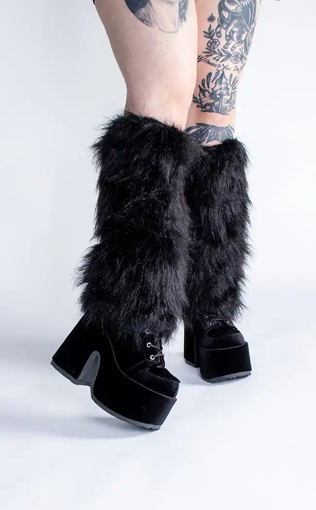 Ivana Black Fluffy Leg Warmers-Cold Black Heart-Tragic Beautiful