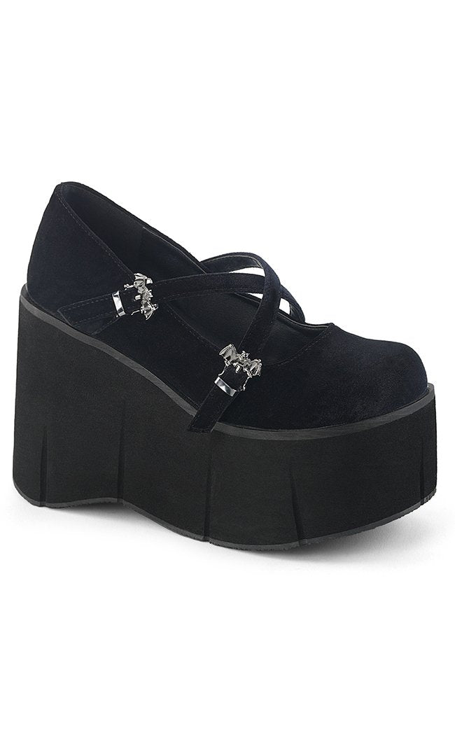 KERA-10 Black Velvet Platform Shoes-Demonia-Tragic Beautiful