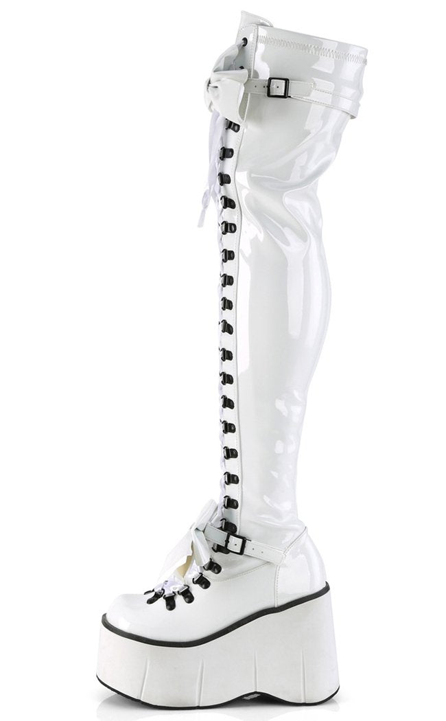 KERA-303 White Patent Thigh High Platform Boots-Demonia-Tragic Beautiful