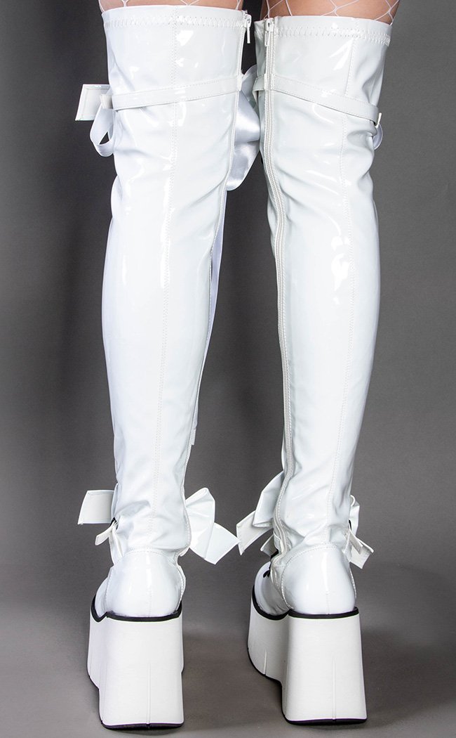 Demonia KERA-303 White Patent Thigh High Boots Goth Shoes Australia