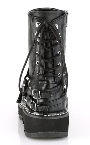Lilith-210 Black O Ring Corset Boots-Demonia-Tragic Beautiful