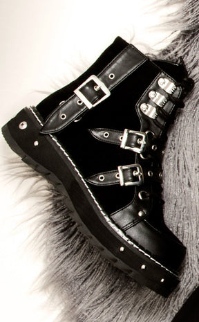 Lilith-278 Black Vegan Leather/Suede Boots-Demonia-Tragic Beautiful