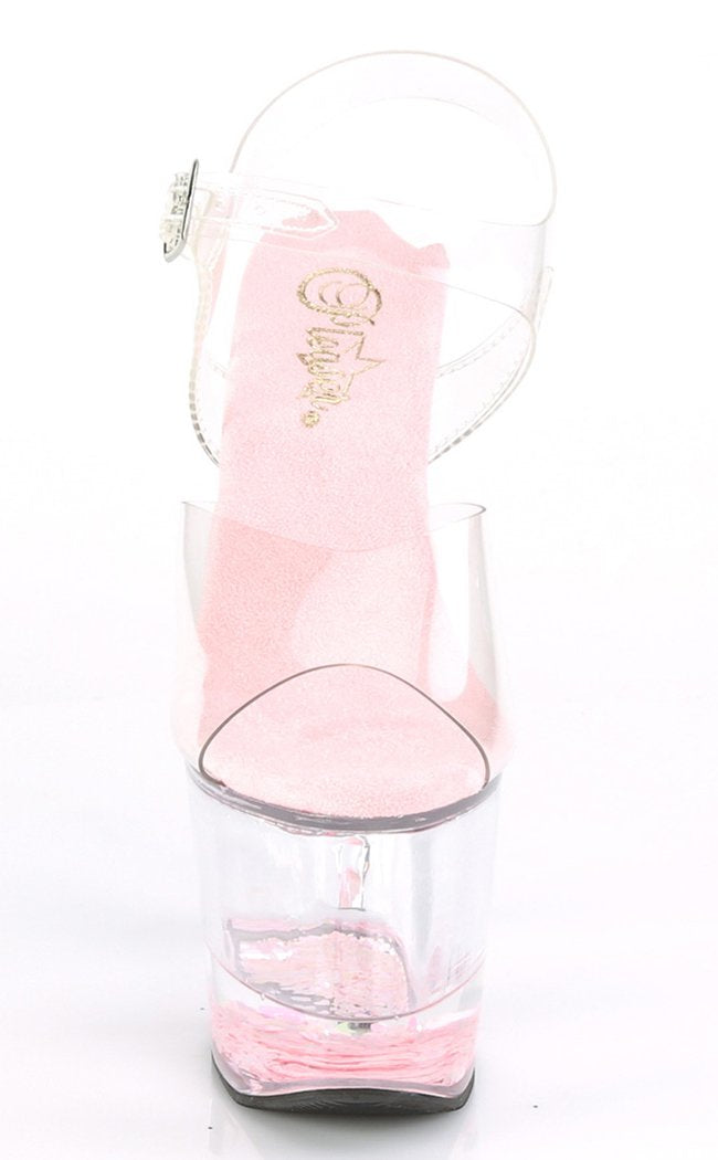 LOVESICK-708GH Clear & Pink Glitter Heels-Pleaser-Tragic Beautiful