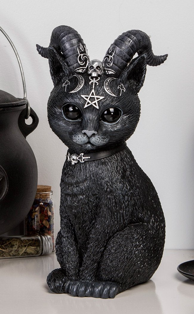 Large Pawzuph Horned Occult Cat Figurine-Nemesis Now-Tragic Beautiful