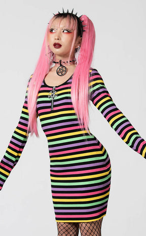 Lick The Rainbow Ribbed Dress-Killstar-Tragic Beautiful