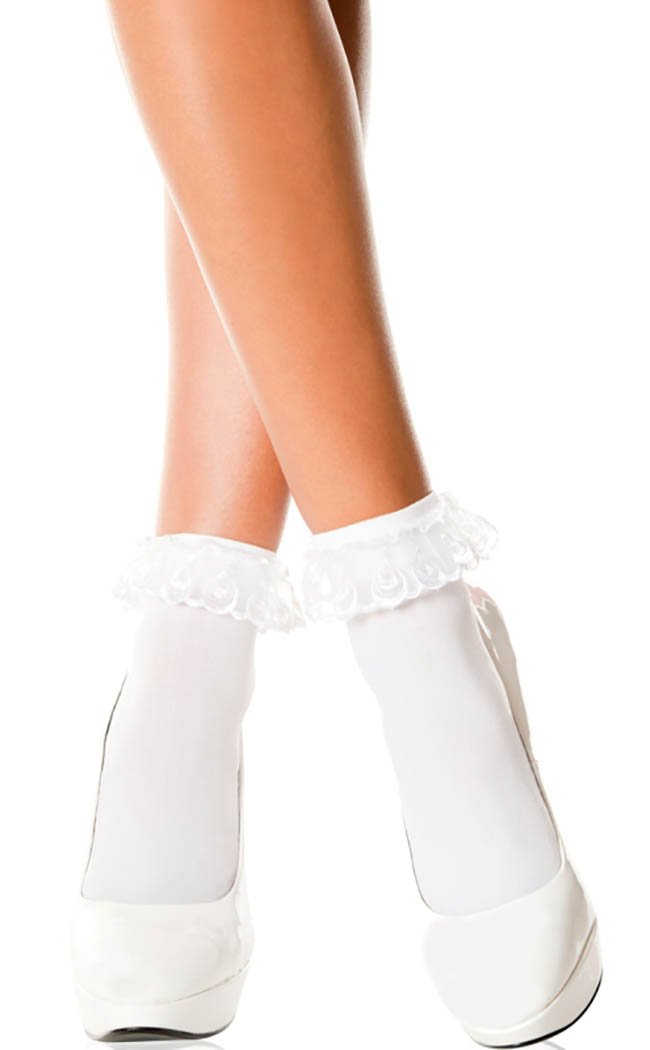 Little Miss White Ruffle Anklets-Music Legs-Tragic Beautiful