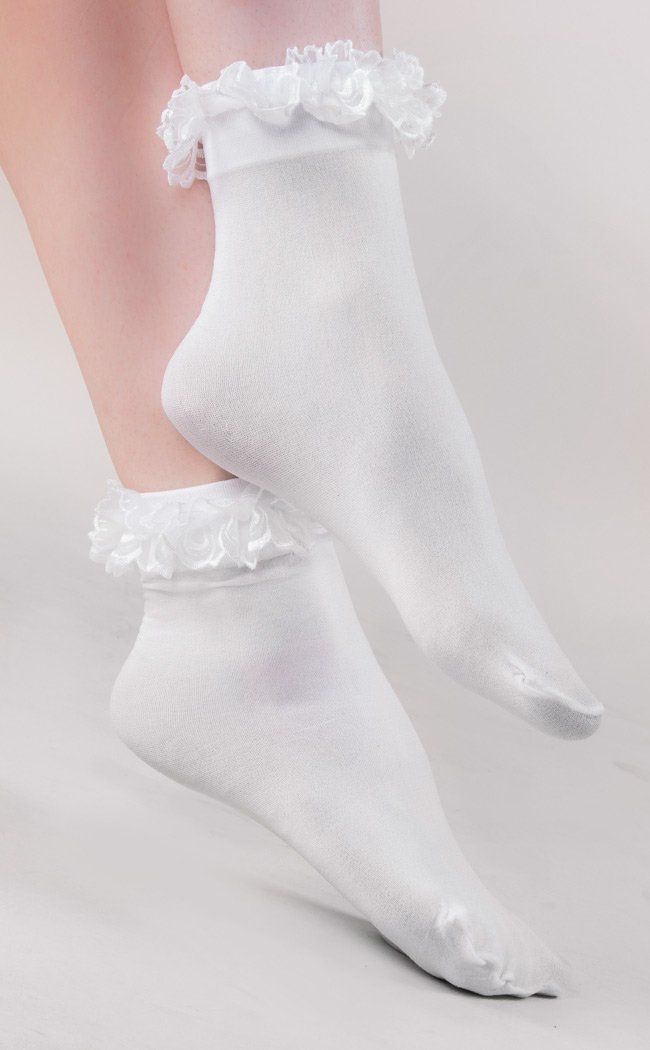 Little Miss White Ruffle Anklets-Music Legs-Tragic Beautiful