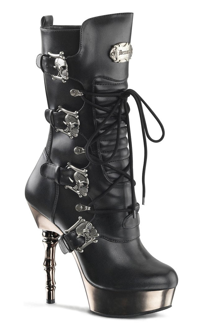 MUERTO-1026 Black & Pewter Boots-Demonia-Tragic Beautiful
