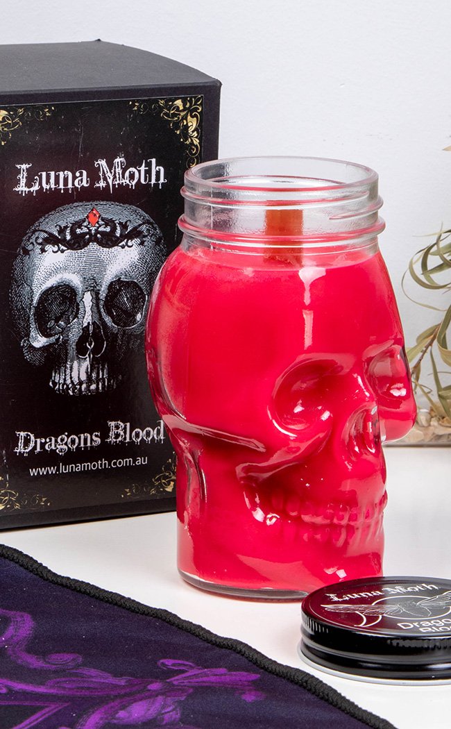 Mason Skull Jar Candle | Dragons Blood-Luna Moth-Tragic Beautiful